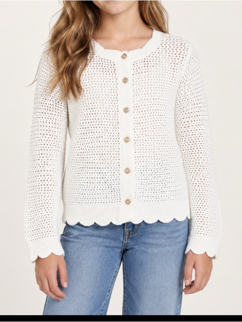 Hanna Andersson White Crochet Knit Button-Front Cardigan